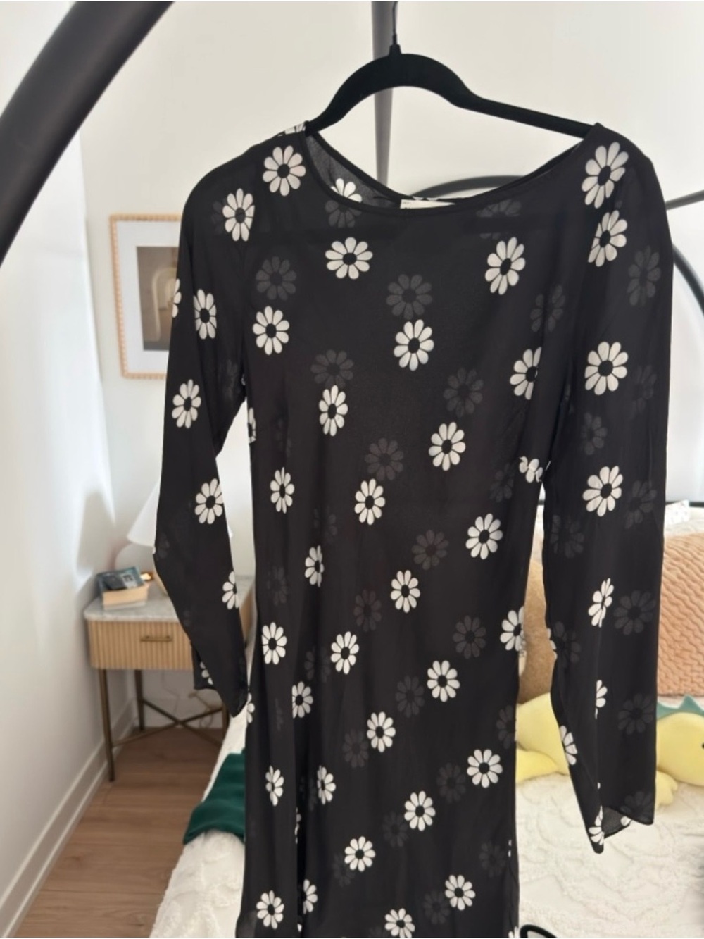 Reformation Par Black Mini Dress with White Daisy Print